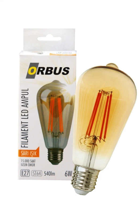 ORBUS Dekoratif Ampul St64 E27 Amber Sarı Işık