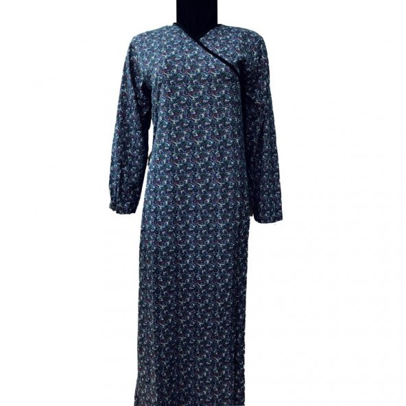 Namaz Elbisesi Mavili Şal Desen Bağlamalı Model