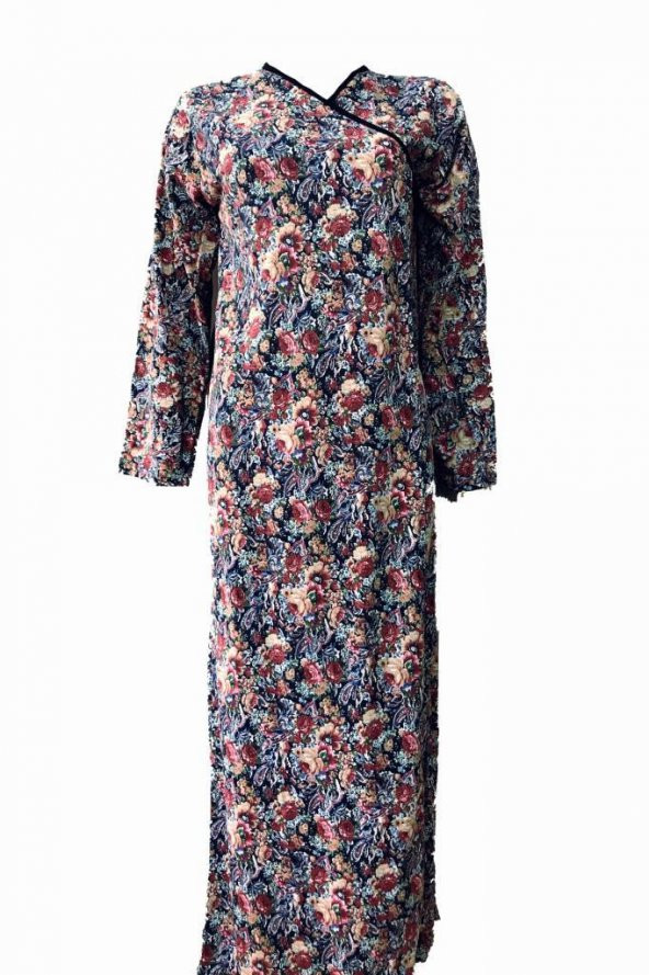 Namaz Elbisesi Şal Desen Çiçekli Bağlamalı Model