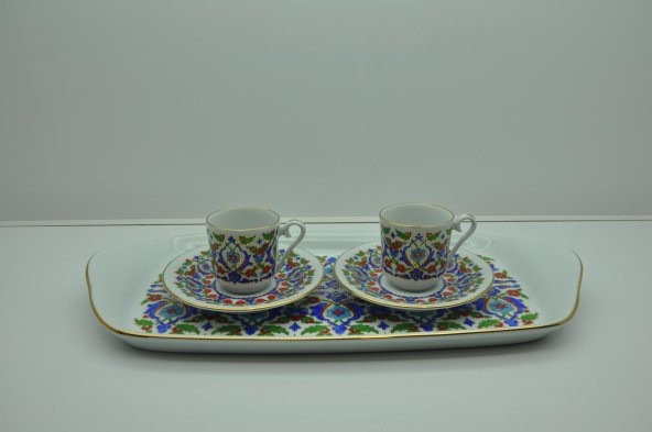Kütahya Porselen Tepsili 2 Kişilik Kahve Fincanı Dekor No:073643