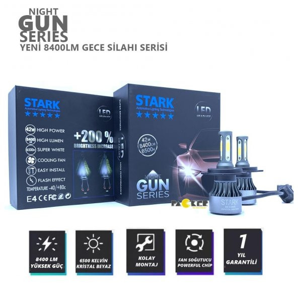 Stark Night Gun H4 8400Lümen 6500K Beyaz Şimşek Etkili Led Xenon Yüksek Işık Güçlü Far Ampulü