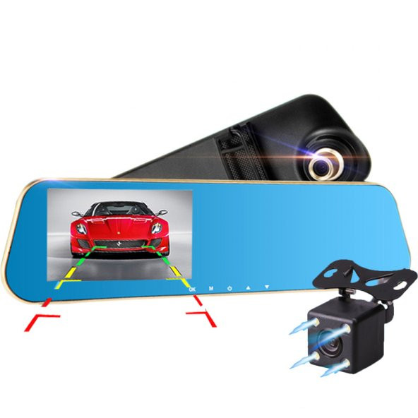 4.3 inç LCD 170 Derece Gece Görüş Dikiz Ayna Araç Kamerası Geri Görüş Kamerası GP43HD
