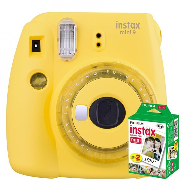 instax Mini 9 Makine + 20 'li Film+ Askı +pil  (sarı)