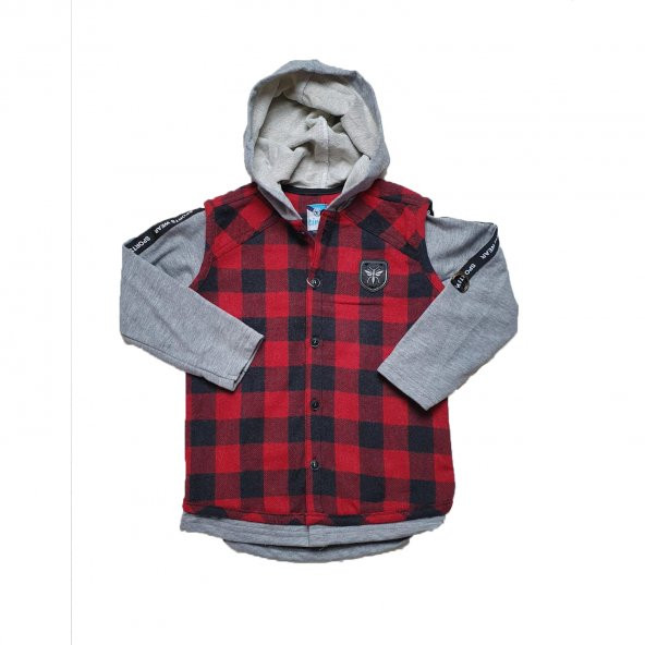 Erkek Bebek Kol Şeritli Kapşonlu Gömlek 2-5 Yaş Kırmızı - C73503
