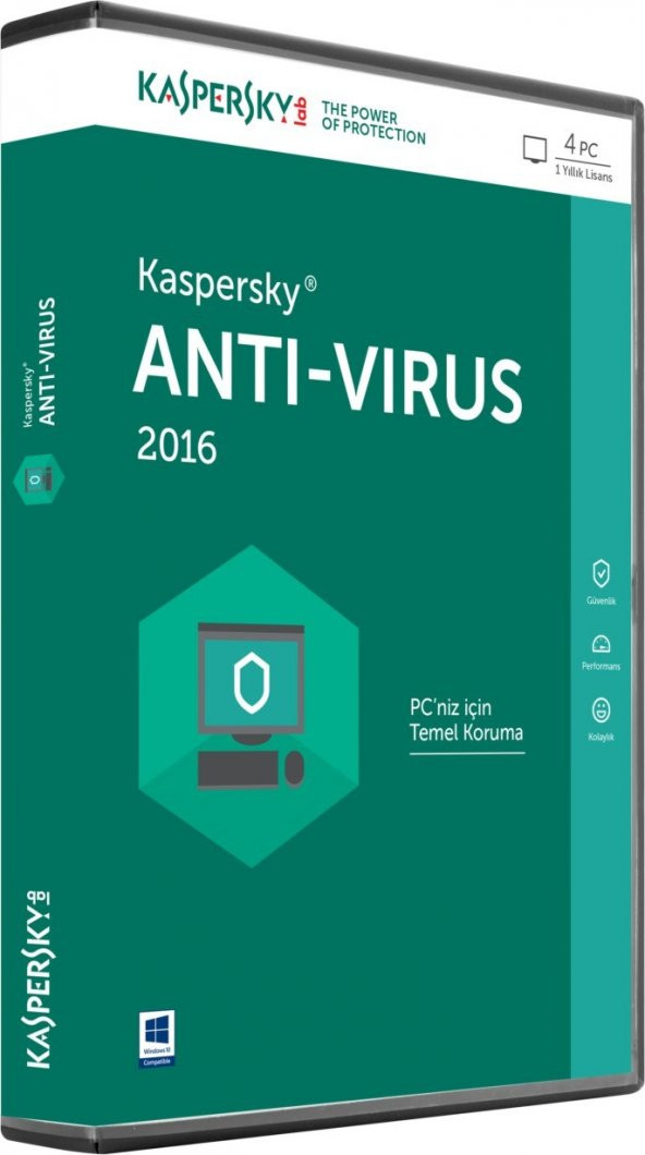Kaspersky Antivirüs 2016 4 Kullanıcı 1Yıl DVD