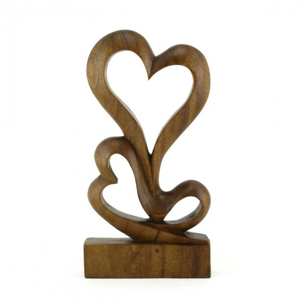30cm Dekoratif Ahşap İkili Kalp Figürü, El Oyması Biblo