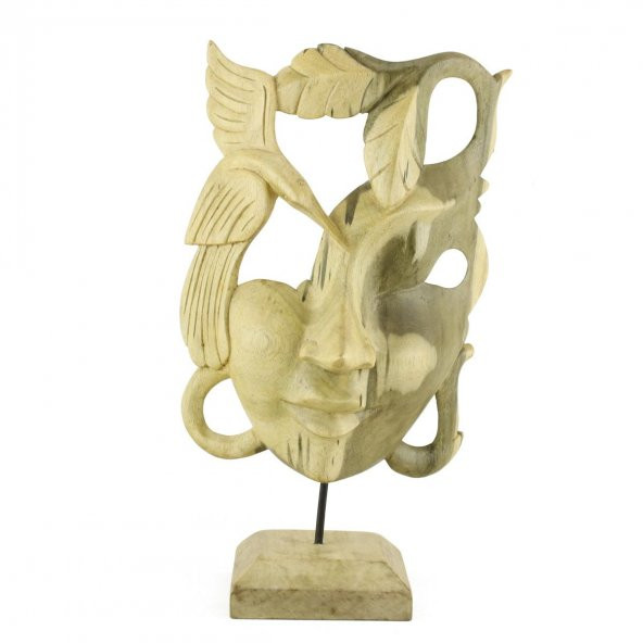30cm Dekoratif Ahşap Otantik Maske, Doğal El Oyması