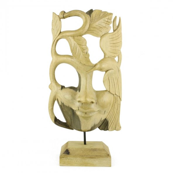 31cm Dekoratif Ahşap Otantik Maske, Doğal El Oyması