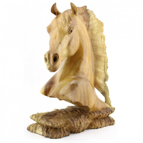 40cm Ahşap At Kafası Figürü, El Oyması, Dekor, Obje, Biblo