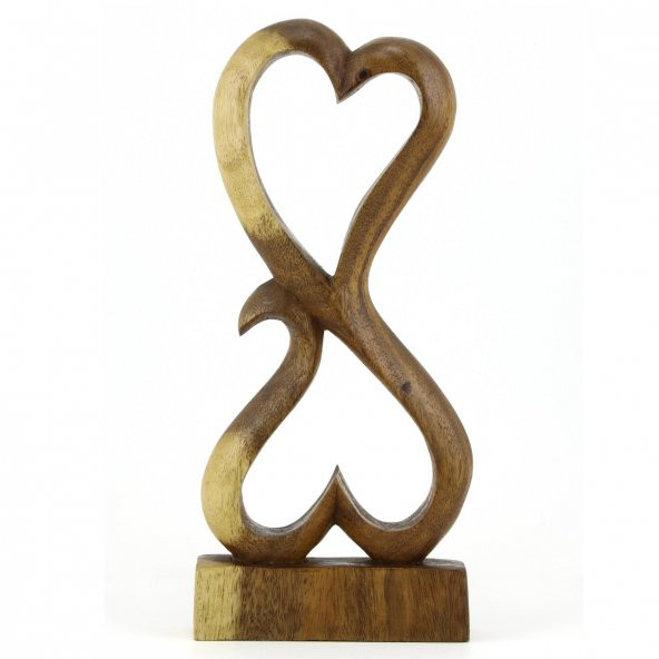 30.5cm Dekoratif Ahşap İkili Kalp Figürü, El Oyması Biblo