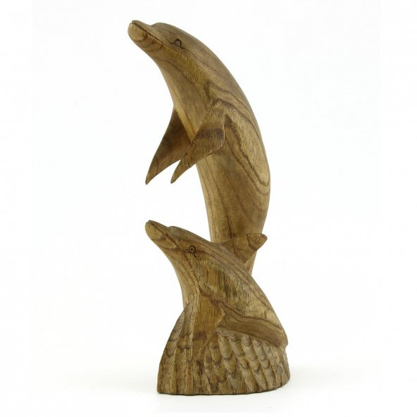30cm Dekoratif Ahşap İkili Yunus Figürü, El Oyması Biblo
