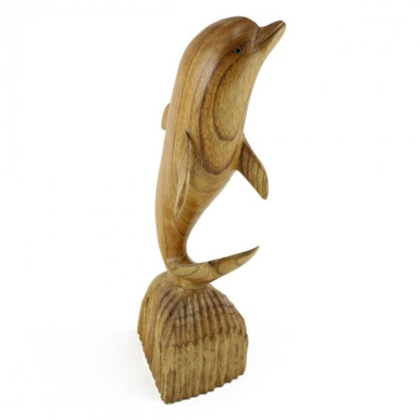 31cm Dekoratif Ahşap Yunus Balığı Figürü, El Oyması Biblo