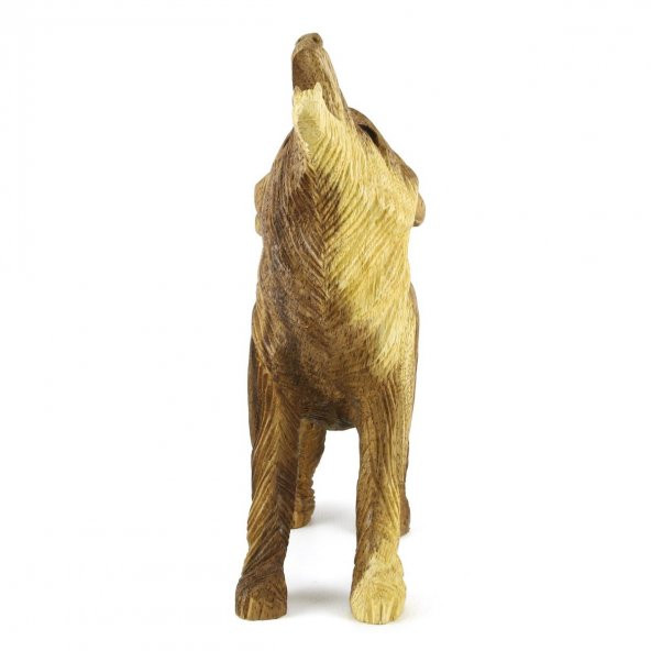 20.5cm Dekoratif Ahşap Uluyan Kurt Figürü, El Oyması, Biblo, Obje - 3