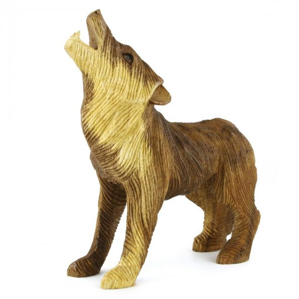 20.5cm Dekoratif Ahşap Uluyan Kurt Figürü, El Oyması, Biblo, Obje - 4