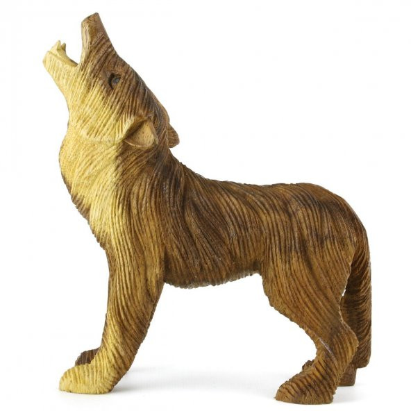20.5cm Dekoratif Ahşap Uluyan Kurt Figürü, El Oyması, Biblo, Obje - 5