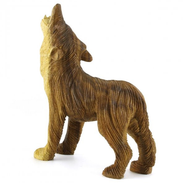 20.5cm Dekoratif Ahşap Uluyan Kurt Figürü, El Oyması, Biblo, Obje - 6