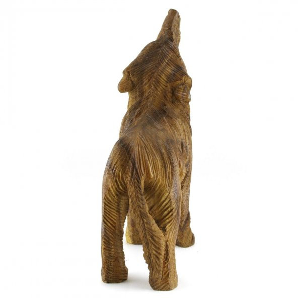 20.5cm Dekoratif Ahşap Uluyan Kurt Figürü, El Oyması, Biblo, Obje - 7
