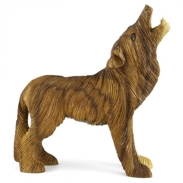 20.5cm Dekoratif Ahşap Uluyan Kurt Figürü, El Oyması, Biblo, Obje - 9