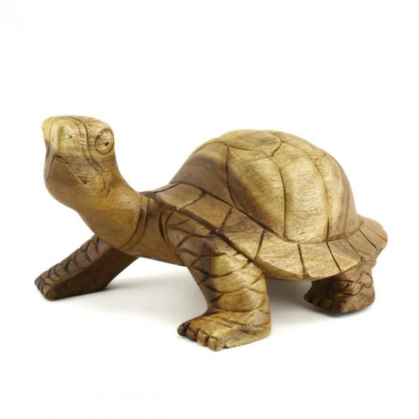 31cm Genişliğinde Dekoratif Ahşap Kaplumbağa Figürü, El Oyması