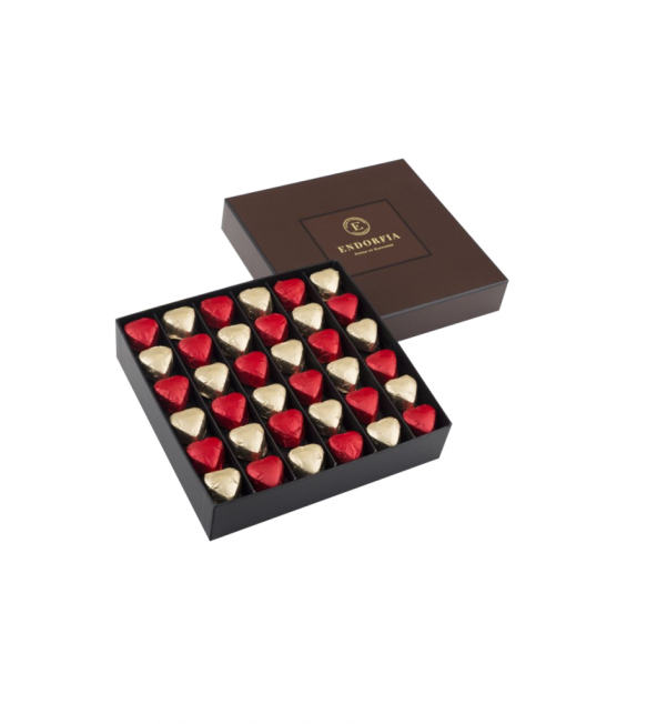 Single Midi Fıstıklı Kalp Çikolata Kırmızı-Gold-Kahverengi