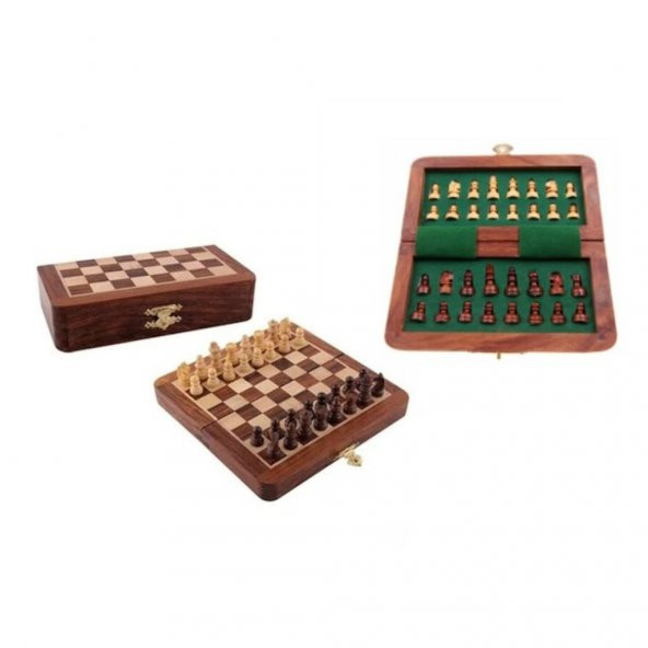 26 cm Satranç Ahşap Mıknatıslı Satranç Eğitici Oyun