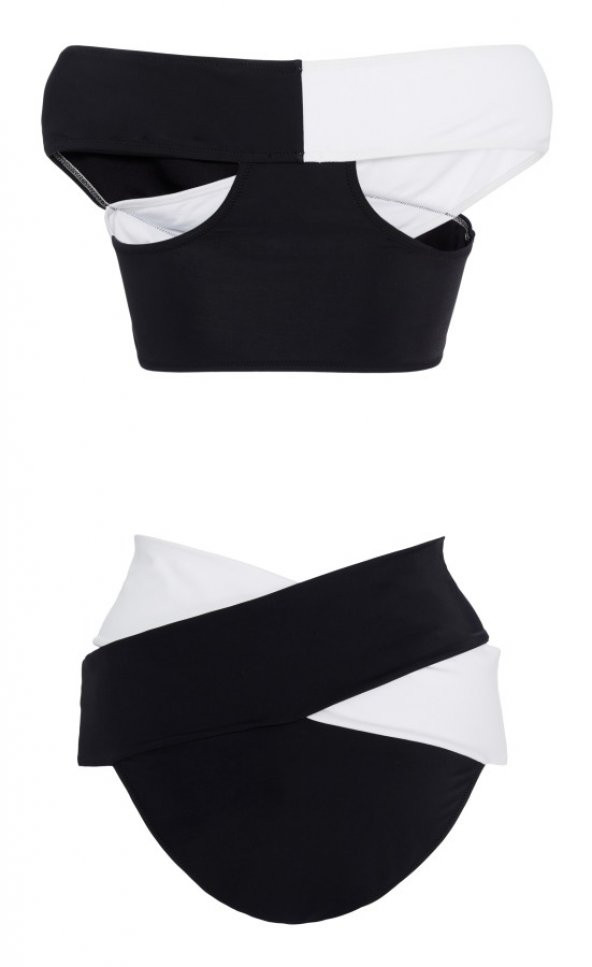 Angelsin Siyah Beyaz Çapraz Bikini Takım - 2