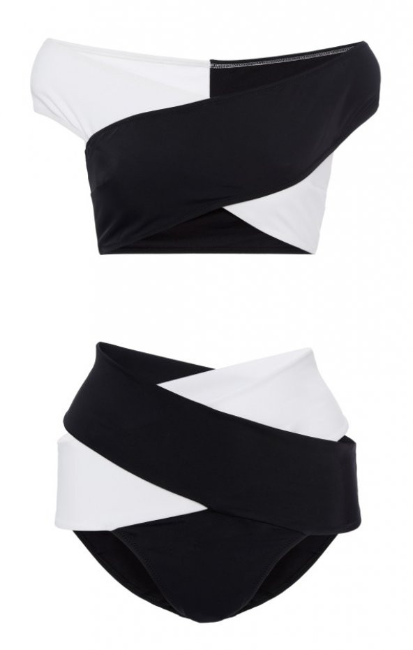 Angelsin Siyah Beyaz Çapraz Bikini Takım - 3