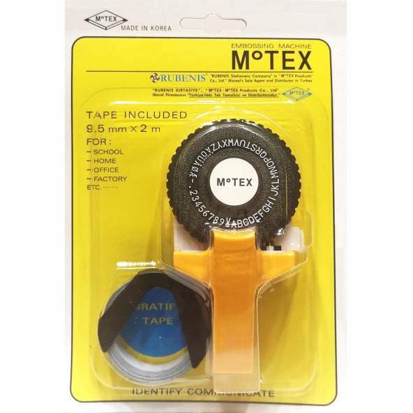 Motex (SARI) 3d Kabartma Yazı Yazma Ve Etiketleme Makinası (SİYAH ŞERİT 9mm x 2metre)
