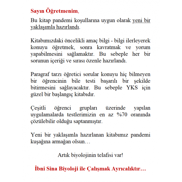 9. Sınıf Mükemmellik Biyoloji Soru Bankası İbni Sina Biyoloji- 2022-2023 Eğitim yılı için - Resim 2