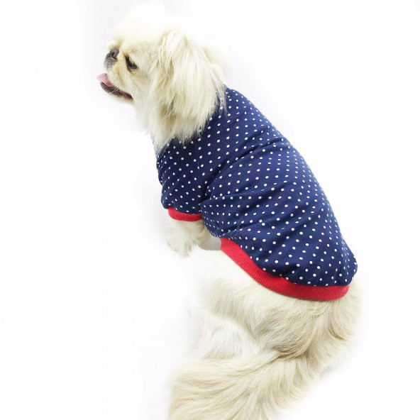 Navy Mini Dots Oval Yaka Tişört  Summer  Köpek Kıyafeti  Köpek Elbisesi