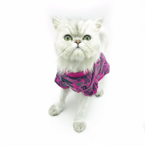 Pink Letters Oval Yaka Tişört Kedi Kıyafeti  Kedi Elbisesi