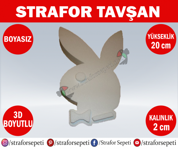 Strafor Sepeti - Strafor Tavşan 20 cm Boyasız, Strafor Dekor, Strafor Parti, Strafor Doğum Günü