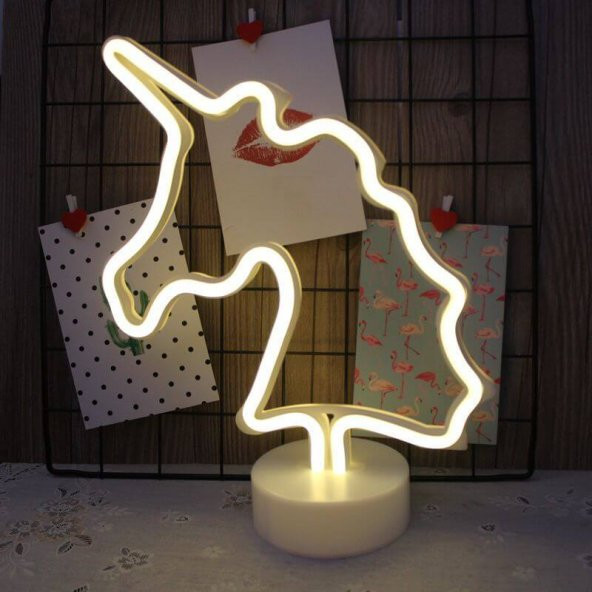 Neon Işıklı Dekoratif Unicorn Masa Gece Lambası
