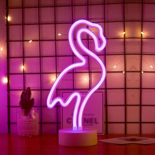Neon Işıklı Dekoratif Flamingo Masa Gece Lambası