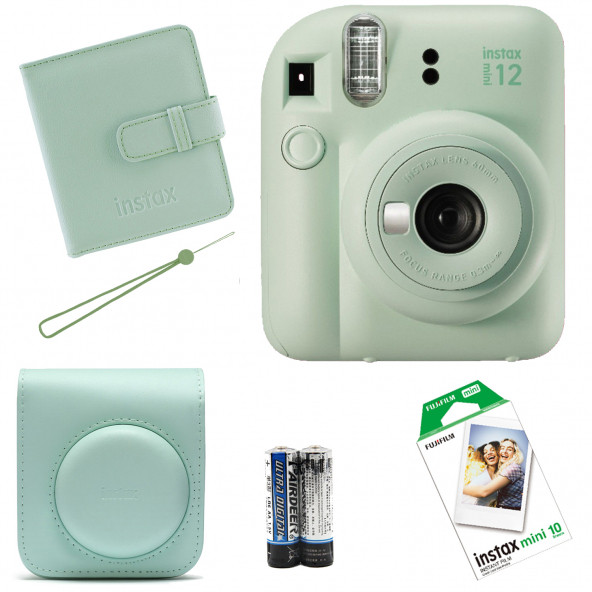 Fujifilm İnstax Mini 12 Fotoğraf MakinesiAskıpilÇanta10'lu filmAlbüm (yeşil)
