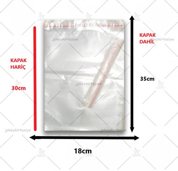 100 Adet (18X30+5) Opp Jelatin Bantlı Yapışkanlı Naylon Poşet - 2