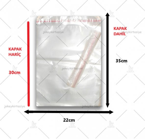 100 Adet (22X30+5) Opp Jelatin Bantlı Yapışkanlı Naylon Poşet - 2