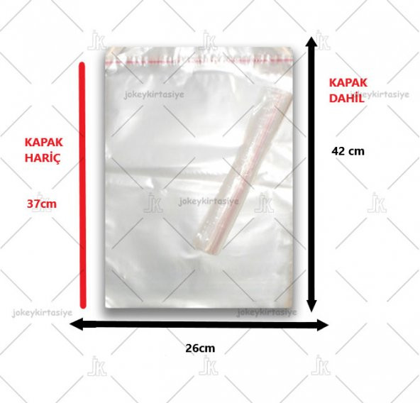 100 Adet (26X37+5) Opp Jelatin Bantlı Yapışkanlı Naylon Poşet - 2