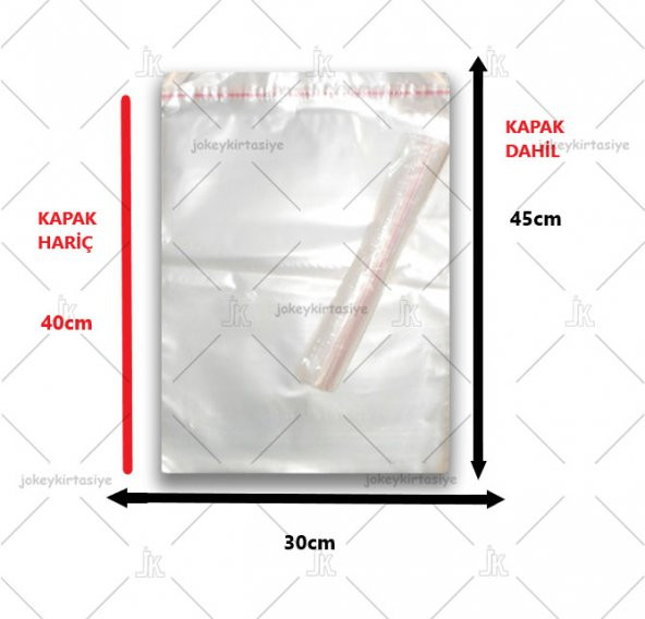 100 Adet (30X40+5) Opp Jelatin Bantlı Yapışkanlı Naylon Poşet - 2