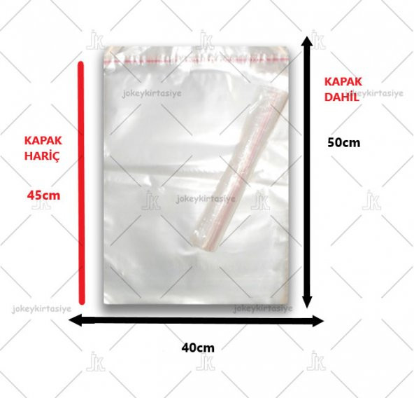 100 Adet (40X50+5) Opp Jelatin Bantlı Yapışkanlı Naylon Poşet - 2