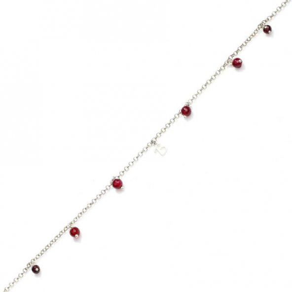 925 Ayar Gümüş Garnet Taşlı Harfli Halhal