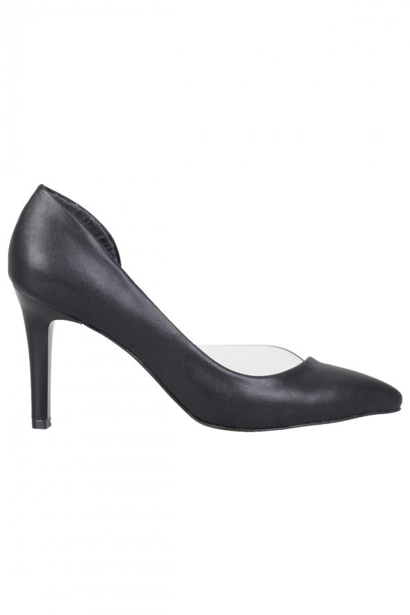 Siyah Yanı Açık Şeffaf Stiletto Topuklu Kadın Ayakkabı - Lotus - 3