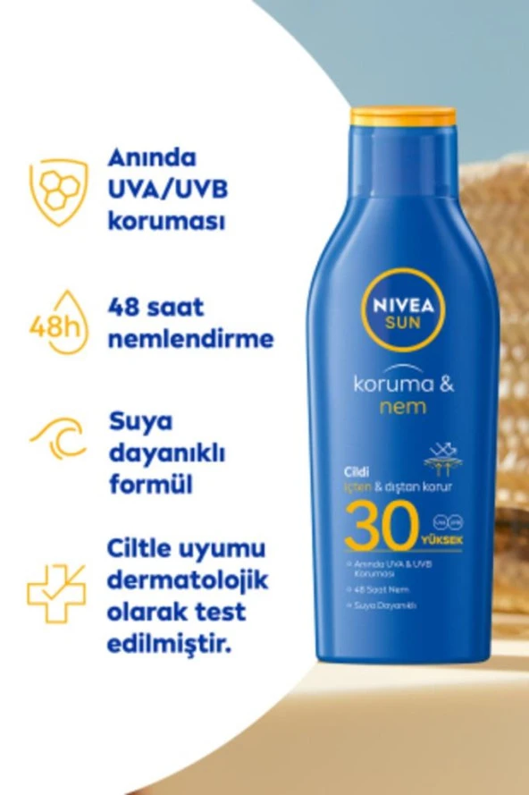 Nivea Sun Güneş Losyonu Spf30 Güneş Koruyucu Ve 48 Nemlendirici 200 Ml,anında Uva Uvb Koruması
