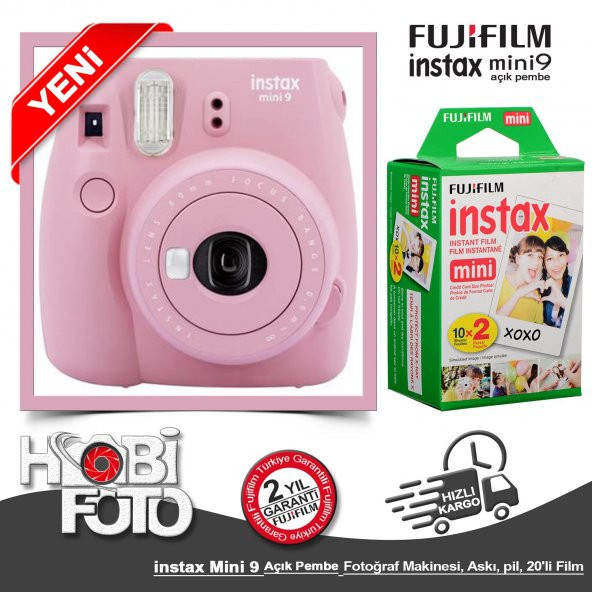 Fujifilm instax Mini 9 +20'li Film+Askı (açık pembe)