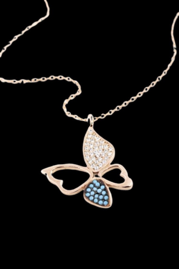 Gümüş Kolye Kelebek Kolye Mavi Tonlama - 2