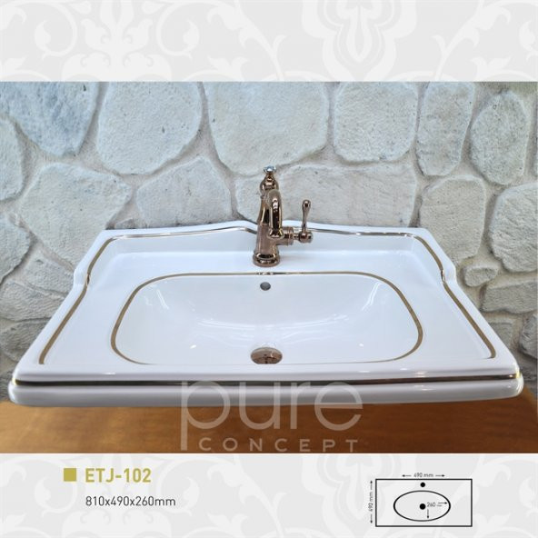 Victorian White&gold 81cm Dekoratif Etajerli Lavabo