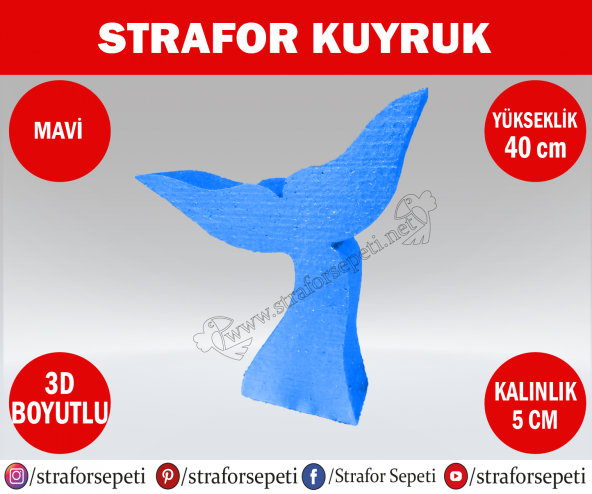 Strafor Sepeti - Strafor Kuyruk 40 cm mavi Strafor Dekor, Strafor Parti, Strafor Doğum Günü