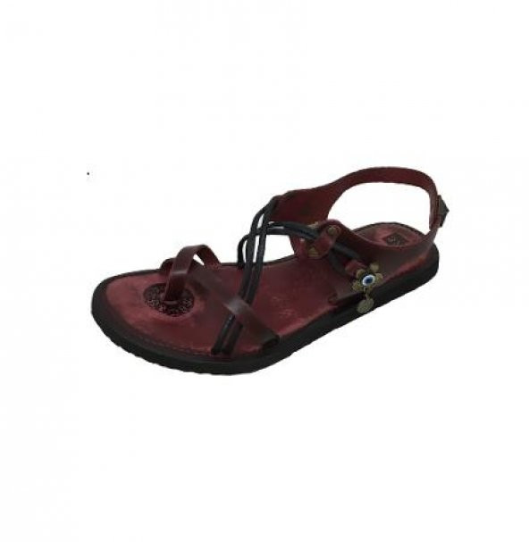 İloz 460050 Kadın Hakiki Deri Bordo Eva Taban Tokalı Rahat Hafif Sandalet