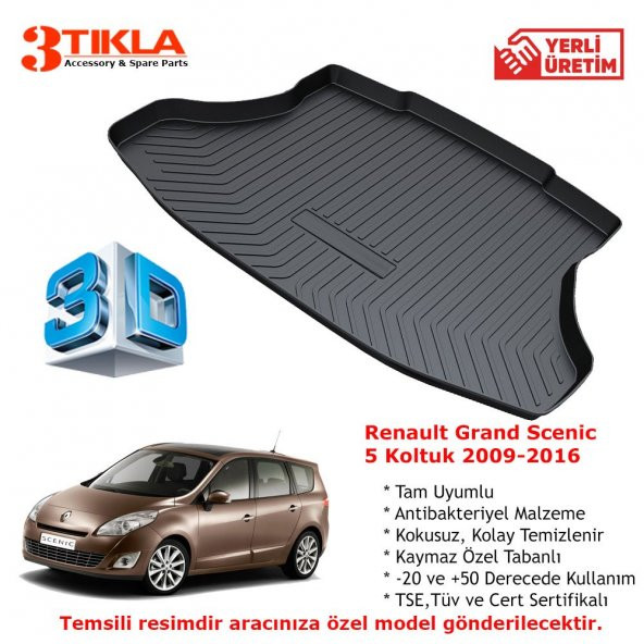 Renault Grand Scenic  5 Koltuk 2009-2016 Premium 3D Bagaj Havuzu Paspası