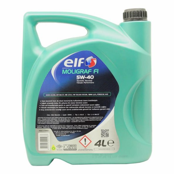 Elf Moligraf F1 5W-40 4 Lt Yarı Sentetik Motor Yağı - 4